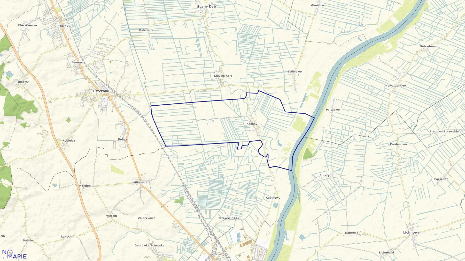 Mapa obrębu Koźliny w gminie Suchy Dąb