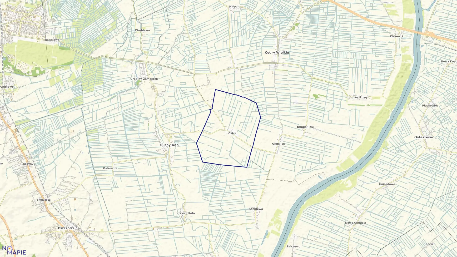 Mapa obrębu Osice w gminie Suchy Dąb