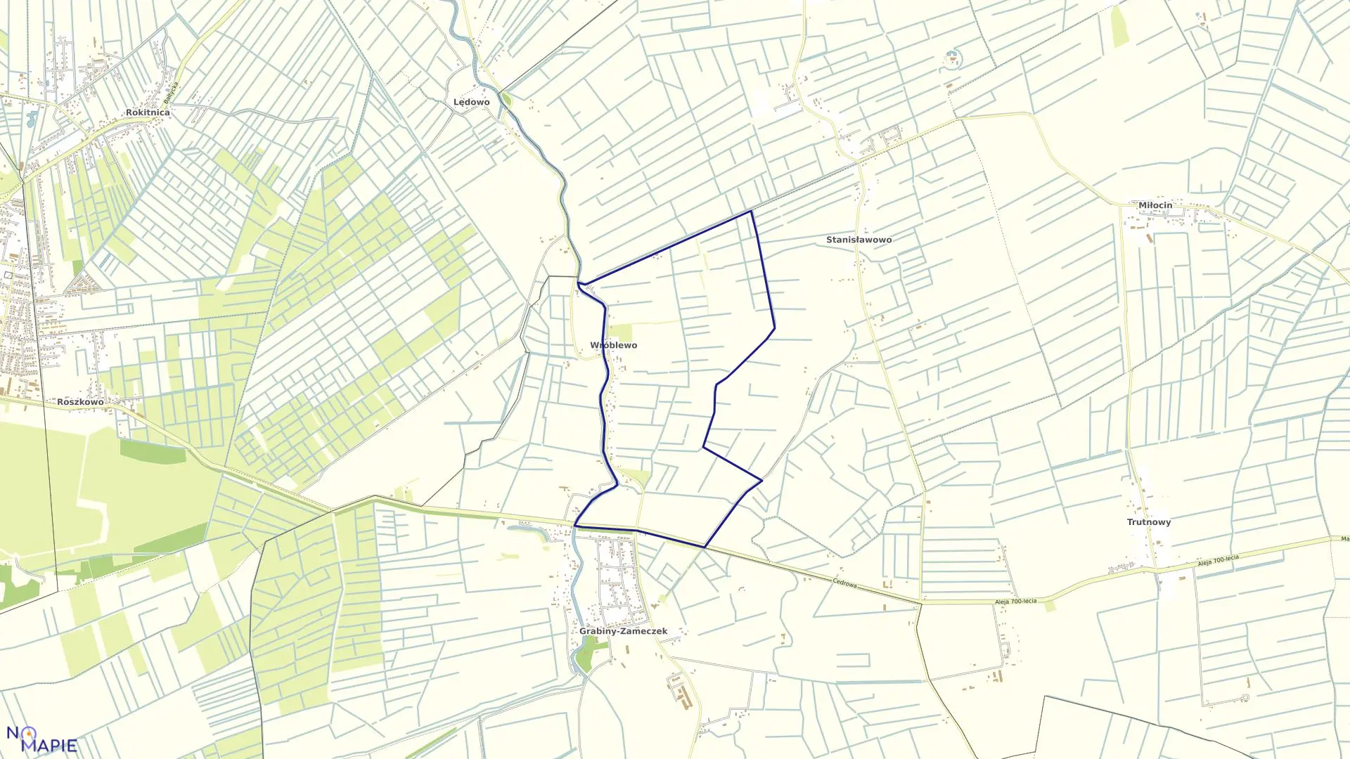 Mapa obrębu Wróblewo w gminie Suchy Dąb